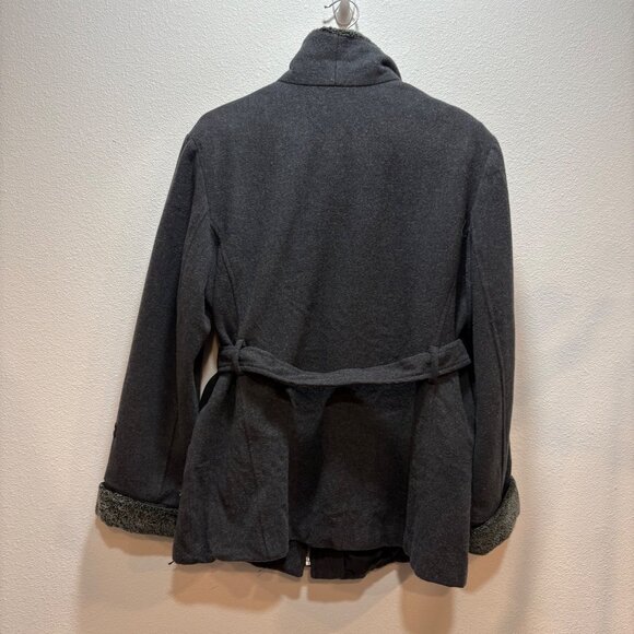 Braetan Womens Double-Breasted Wool Coat Lg Belted Waist Faux Fur Charcoal Gray - Picture 3 of 12